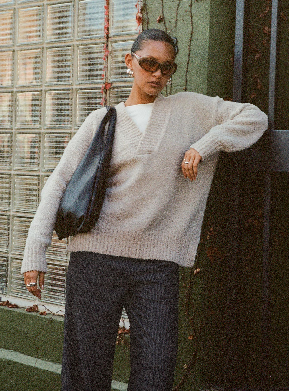 front view of model wearing Princess Polly Mich Knit Sweater Beige 