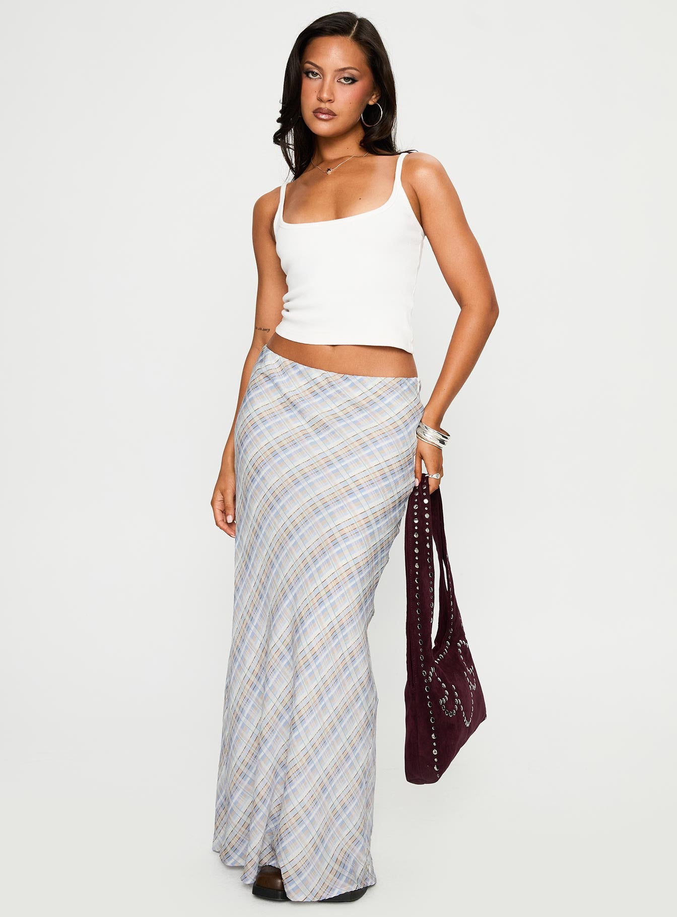 back view of model wearing Princess Polly Quianna Maxi Skirt Multi Maxi 