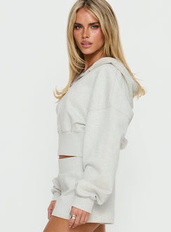 side view of model wearing Princess Polly Daytime Cropped Blouson Hoodie Snow Marle 