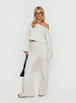 front view of model wearing Princess Polly Peaks Flared Track Pants Snow Marle Mid Rise Pants Pants 