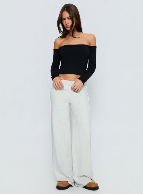 side view of model wearing Princess Polly Ascenda Straight Leg Track Pant Grey Marle Mid Rise Pants 