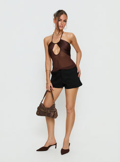Whisperer Halter Chiffon Top Brown