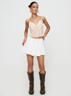   front view of model wearing Princess Polly Dear London Bubble Hem Mini Skirt White Mini Skirts 
