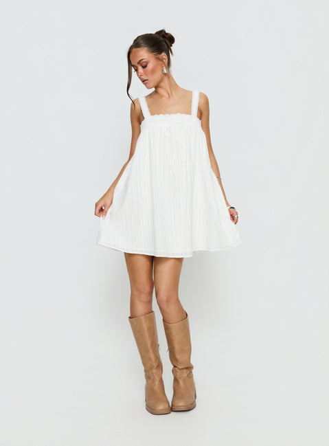 Reason To Stay Lace Trim Floaty Mini Dress White