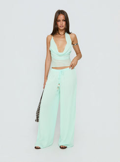 Distinction Halter Chiffon Top Aqua
