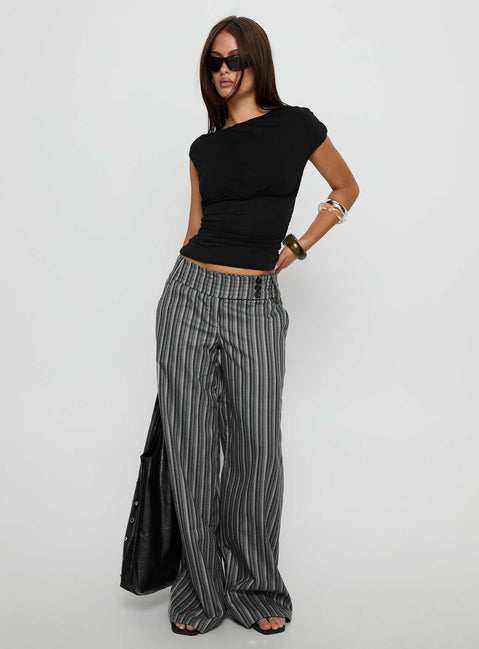 front view of model wearing Princess Polly Cedars Low Rise Pant Grey Stripe Low Rise Pants 