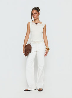 front view of model wearing Princess Polly Buenos No Waist Low Rise Straight Leg Jeans White Mid Rise Jeans 