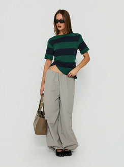Designed with Your Orbit Nylon Baggy Pants Grey womens-regular-pants in high-rise detail view of model wearing