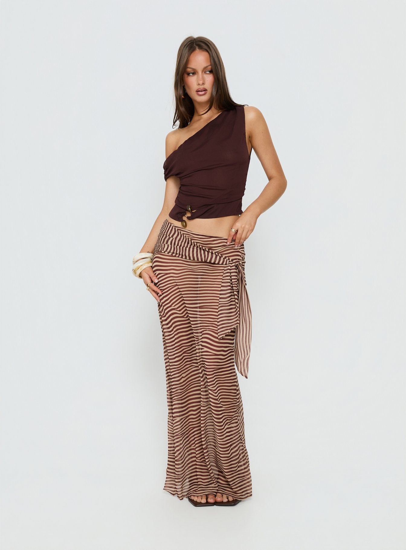   front view of model wearing Princess Polly True Spirit Chiffon Maxi Skirt Multi Maxi Skirts 