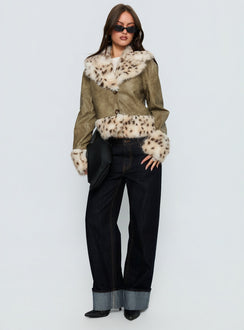 Hiraya Faux Fur Trim Jacket Vintage Green