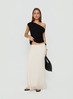 Discover the Katerine Ruched Lace Maxi Skirt Cream in womens-skirts front view of model wearing Princess Polly