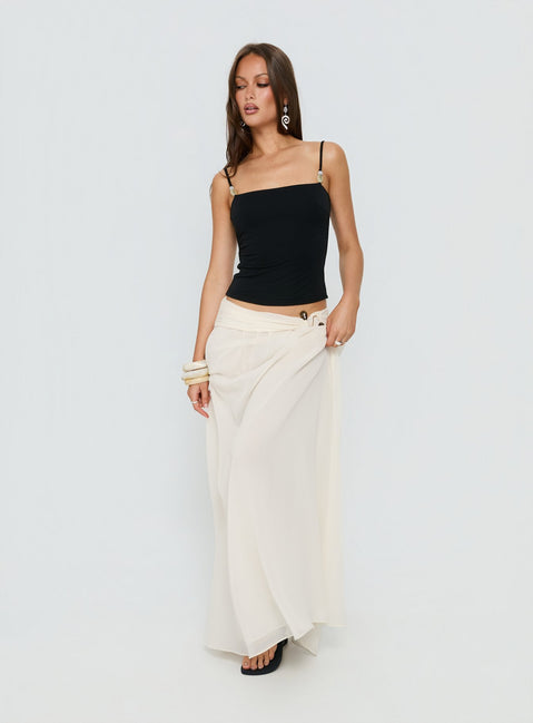   front view of model wearing Princess Polly Kaledia Chiffon Draped Maxi Skirt Cream Maxi Skirts 