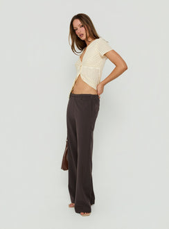 Crafted with Mericana Low Rise Wide Leg Pants in Brown womens regular pants featuring low-rise waist side view of model wearing Princess Polly