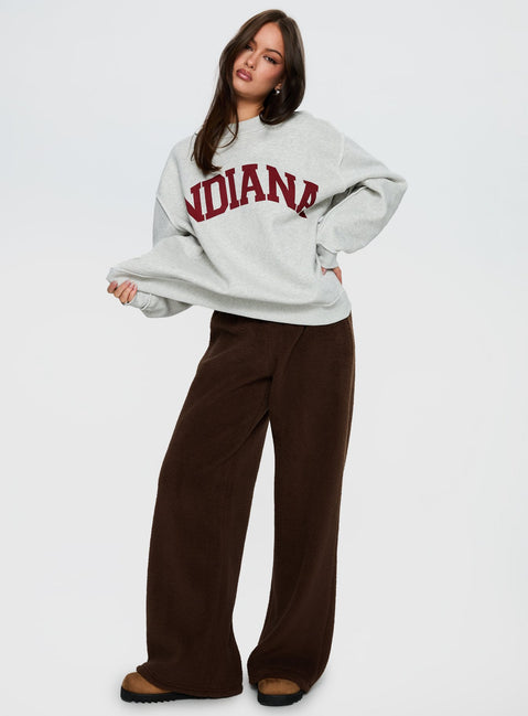 front view of model wearing Princess Polly Siberia Fleece Track Pant Chocolate Brown High Rise Pants 