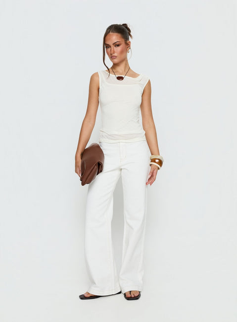 Showcasing Buenos No Waist Low Rise Straight Leg Jeans White Petite in womens-jeans front view of model wearing Princess Polly