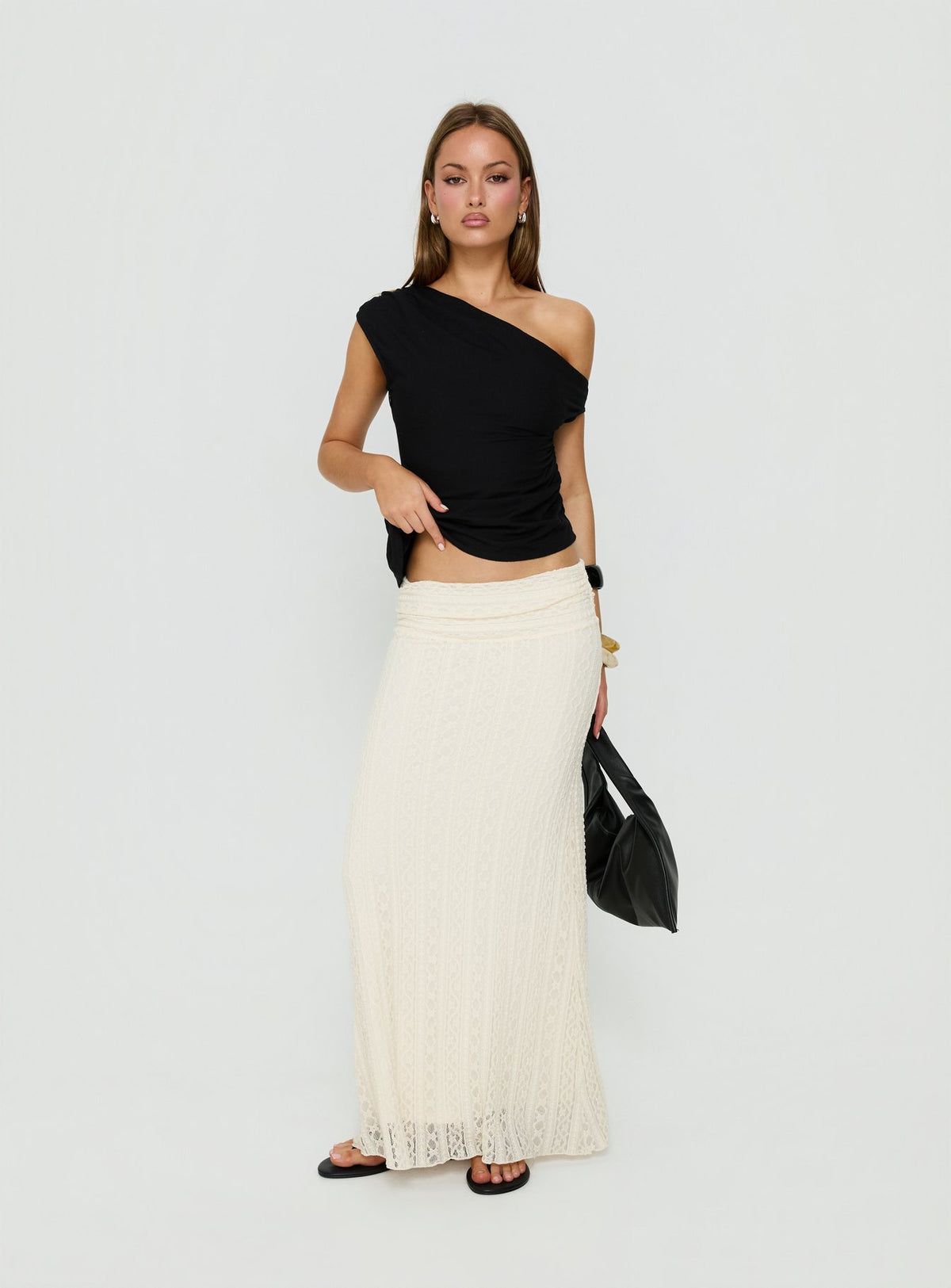 Kaylani One Shoulder Drape Top Black