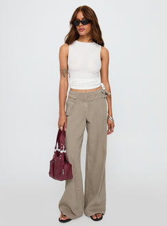 back view of model wearing Princess Polly Kaelis Tie Side Top White Sleeveless Crew Neck 
