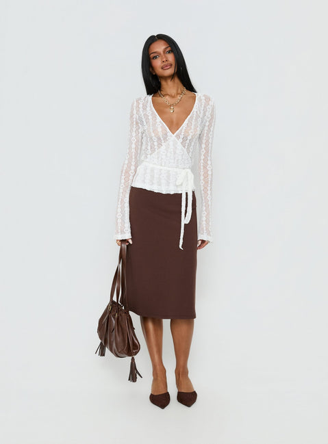 Melara Lace Long Sleeve Wrap Top White