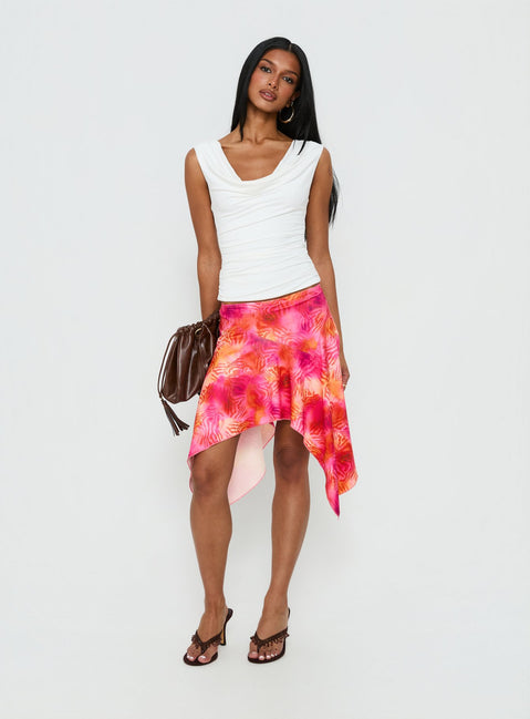   front view of model wearing Princess Polly Kimberlee Asymmetrical Midi Skirt Multi 