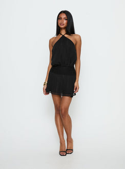 Rozario Chiffon Halter Mini Dress Black / Silver