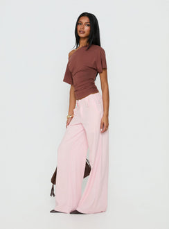 side view of model wearing Princess Polly Pedra Wide Leg Pant Pink Mid Rise Pants 