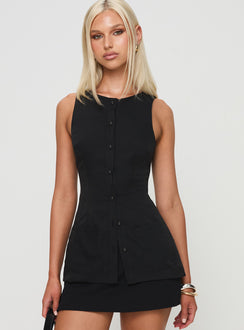 front view of model wearing Princess Polly Mystick Vest Top Black Sleeveless Crew Neck 