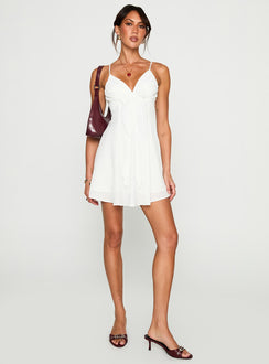 front view of model wearing Princess Polly Moon Quartz Mini Dress White Plunger 