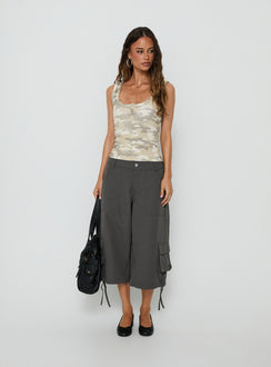 Crafted with the Relaxer 3/4 Cargo Pants Charcoal in womens-regular-pants featuring mid-rise detail view of model wearing Princess Polly