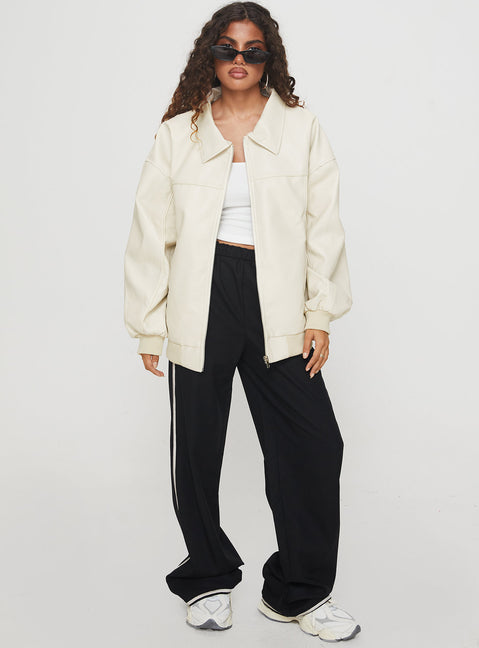 Goldsmith Faux Leather Bomber Jacket Cream
