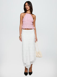   front view of model wearing Princess Polly Freebirds Lace Midi Skirt White Midi Skirts Skirts 