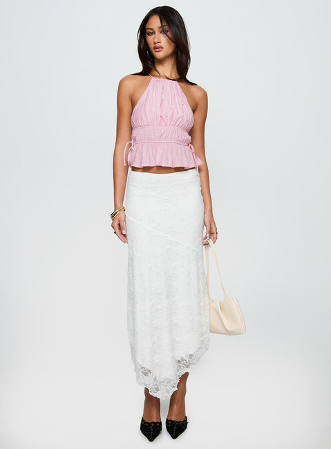   front view of model wearing Princess Polly Freebirds Lace Midi Skirt White Midi Skirts Skirts 