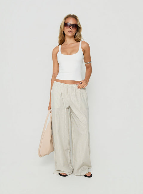 Featuring Lunea Concealed Waistband Pants Pinstripe womens regular pants with mid-rise detail view of model wearing Princess Polly
