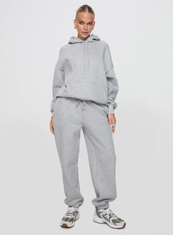 back view of model wearing Princess Polly Dream Fleece Classic Hoodie Grey Marle Longline Jumpers 