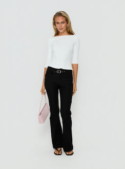 Designed with Viridian Belted Flared Pants Black womens-regular-pants in high-rise detail view of model wearing Princess Polly