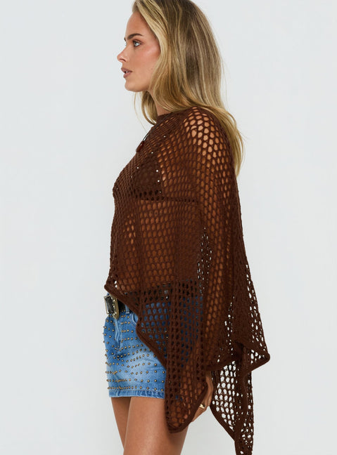 Skylor Sheer Off Shoulder Poncho Brown