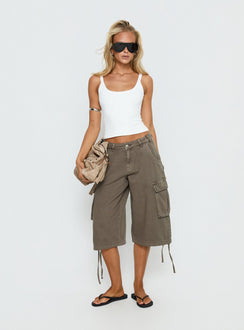 Hudsen Longline Cargo Shorts Khaki Petite