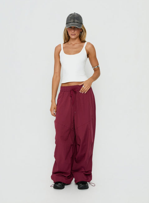 Discover the Mankind Baggy Cargo Pants Red womens-regular-pants in maroon with mid-rise waist product Princess Polly