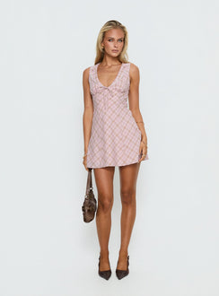 Adelena Collared Mini Dress Pink Check