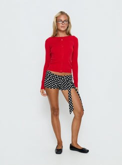 front view of model wearing Princess Polly Lauraine Cardigan Red cropped 