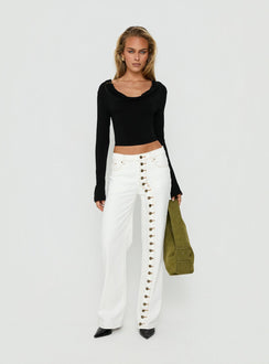 Showcasing the Penny Mid Rise Straight Leg Jeans White in womens-jeans with mid-rise front view of model wearing Princess Polly