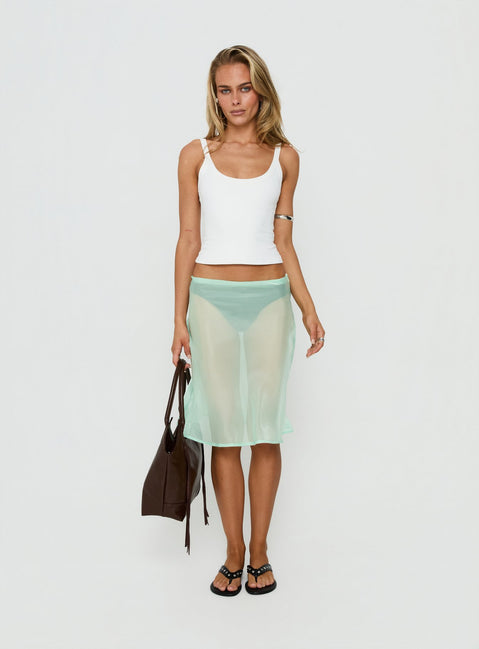 Showcasing the Sidori Sheer Midi Skirt Jelly Mint in womens-skirts with midi length front view of model wearing Princess Polly