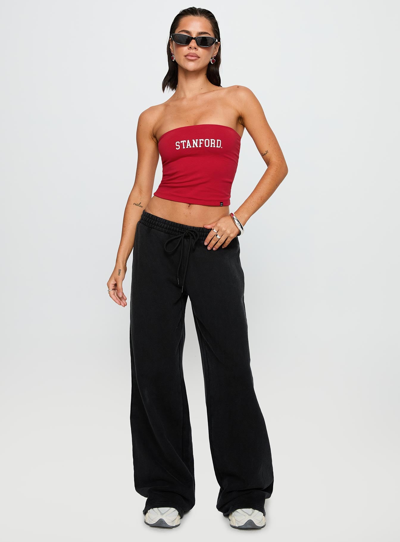 front view of model wearing Princess Polly Stanford Tube Top Red Sleeveless straight 