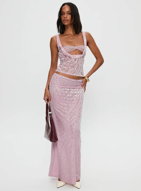 front view of model wearing Princess Polly Delilah Top Pink Sleeveless Cowl 