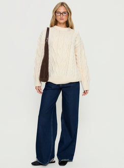 Crafted from the Rorey Cable Knit Crew Neck Sweater White womens-jumpers with oversized fit in long length product Princess Polly