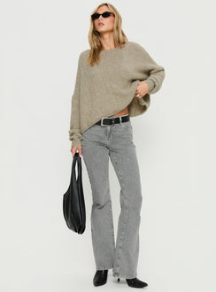 front view of model wearing Princess Polly Magic Mirror Mid Rise Bootleg Jeans Washed Grey Mid Rise Jeans Jeans 