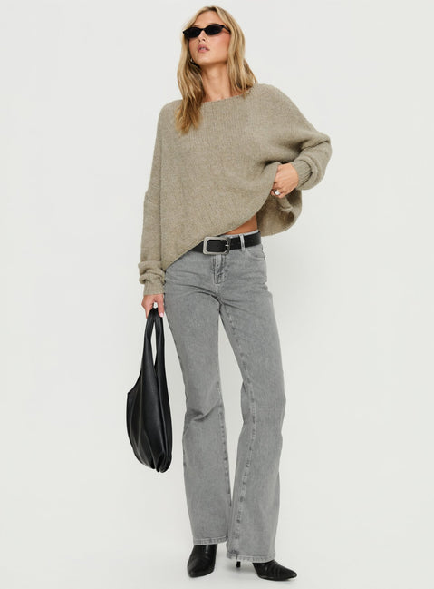 front view of model wearing Princess Polly Magic Mirror Mid Rise Bootleg Jeans Washed Grey Mid Rise Jeans Jeans 