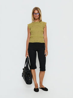 Talyn Cap Sleeve Frill Top Olive