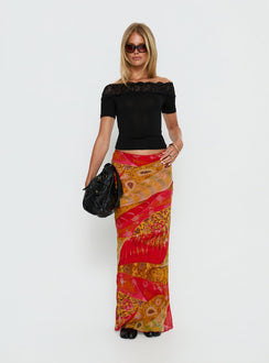   front view of model wearing Princess Polly Rowana Maxi Skirt Multi Paisley Maxi Skirts 