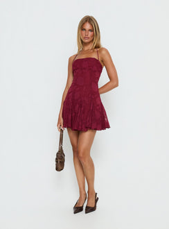 Delamere Mini Dress Burgundy Burnout