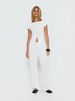 front view of model wearing Princess Polly Gavrielle Jersey Wide Leg Pants White Mid Rise Pants 